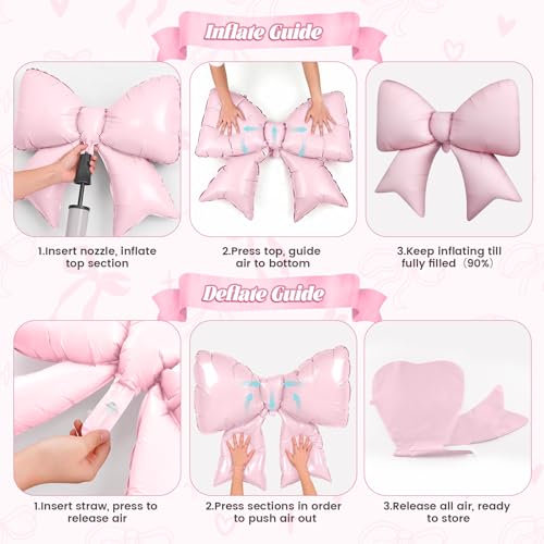 16Pcs Pink Heart Balloons, 38 Inch Bow Balloons, Double Stuffed Pearl Pink Clear Balloon and Bow Heart Shaped Foil Balloon...