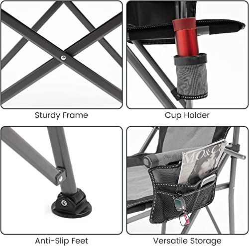 XGEAR Camping Chair Hard Arm High Back Lawn Chair Heavy Duty with Cup Holder, for Camp, Fishing, Hiking, Outdoor, Carry Ba...