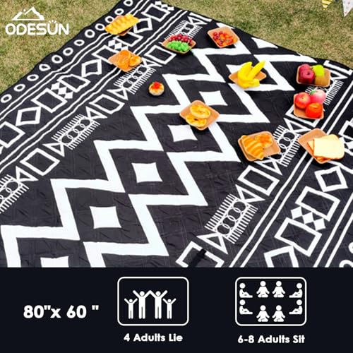 ODESUN 80"x60" Waterproof Picnic Blanket Large Outdoor Camping Blanket Foldable Picnic Camping Blanket Thicker Machine Was...