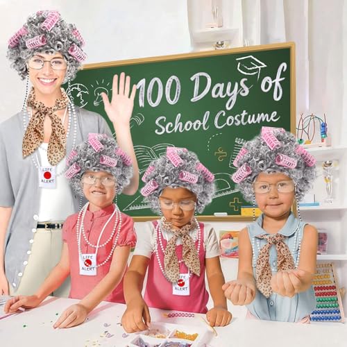 Boutrele Old Lady Costume for Kids Women,100 Days of School Costume Girls,Granny Grandma Costumes Wig Accessories