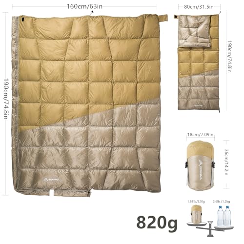 BISINNA Down Sleeping Bag for Adults 650FP Ultralught Wearable 3 Season Backpacking Sleeping Bags Muti-Use Outdoor Packabl...
