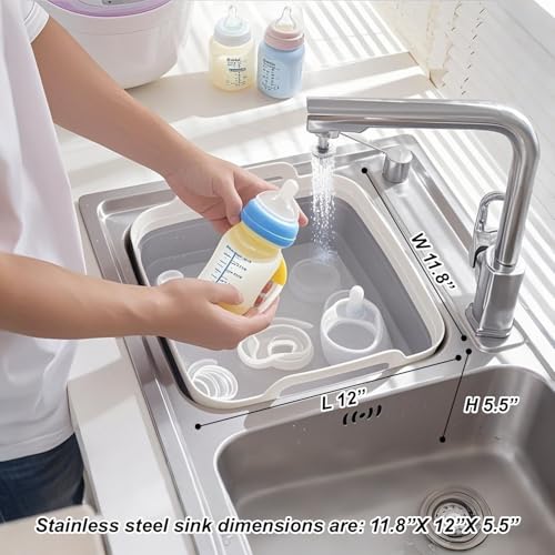 Collapsible Dish Basin & Sink Tub with Drain Plug – 2.4 Gal Baby Bottle Wash Basin, Bottle Washing Bin for RV, Camping, Ki...