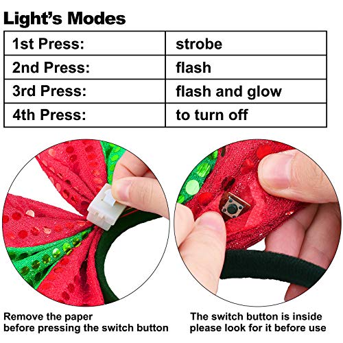 Elcoho 6 Pack Christmas LED Headbands Holiday Light Up Costume Headband Reindeer Christmas Bow Elf Costumes Hair Bands for...