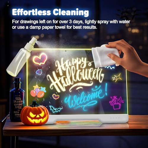16-Inch Rechargeable Doodle Glow LED Note Board, 7-Color Light Modes, Neon Art Dry Erase Light Up Drawing Pad with Built-i...