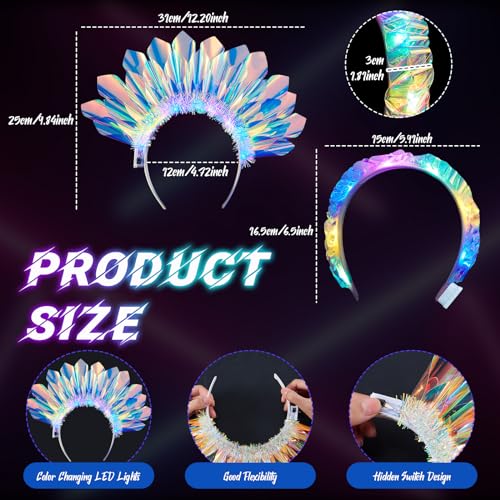 Light up Headbands Crown LED Easter Glitter Headband Hoop Glow Rave Costume Headpiece for Women Tiara Party Birthday