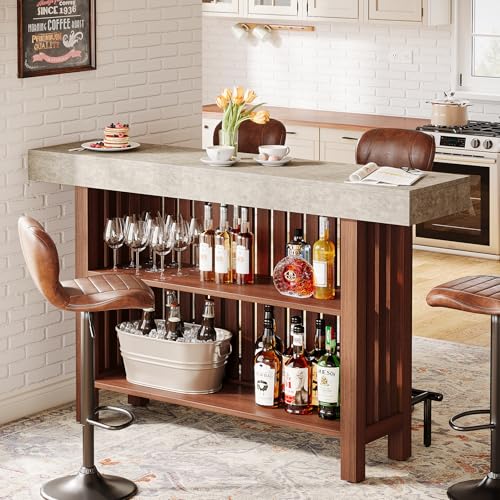 Tribesigns 63-Inch Large Bar Table, 2-Tier Home Bar Unit Mini Height Pub Table with Footrest, Modern Kitchen Island Coffee...