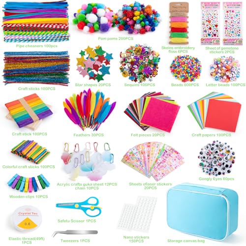 Sundaymot Arts and Crafts Supplies for Kids, 2000+Pcs DIY Craft Kits, Ages 6-10, Educational Preschool and Homeschooling A...