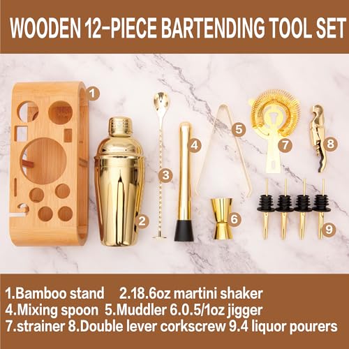 JNWINOG 12Pcs-Cocktail Shaker Set Stainless Steel Bartending Kit 18.6oz Cocktail Bar Set Cocktail Mix Drink Making Kit Pro...