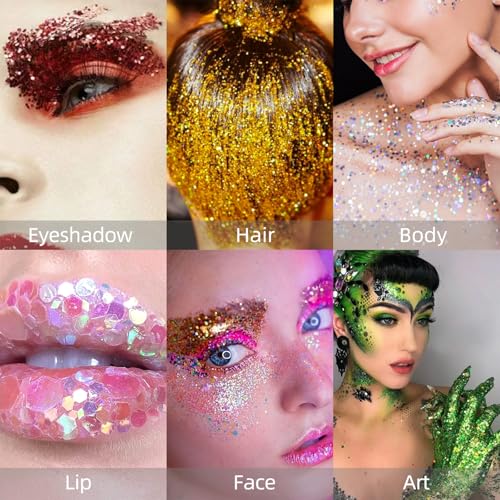Multicolor Body Glitter Stick,Sparkling Holographic Sequins Paint Face Glitter Gel,Christmas Festival Rave Party Body Pain...
