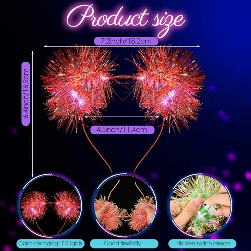 Juexica 16 Pcs Light up Cat Ears Headband with Color Change LED Cat Headband Rave Hair Accessories for New Year Party(Vivi...