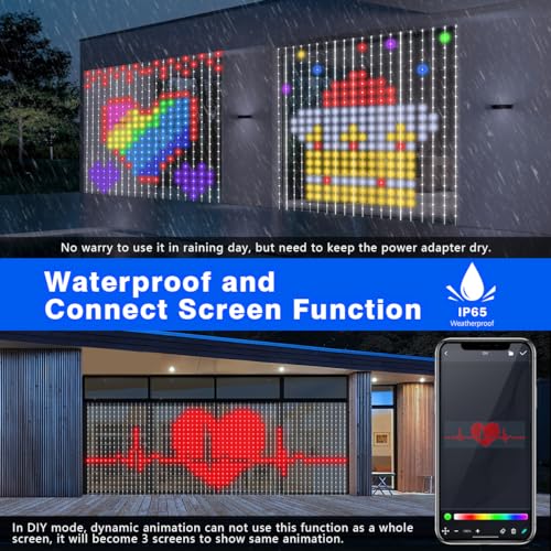 AKEPO Programmable Smart Colorful LED Window Curtain Lights, IP65 400 RGB LED APP Control DIY Text and Pattern Fairy Light...