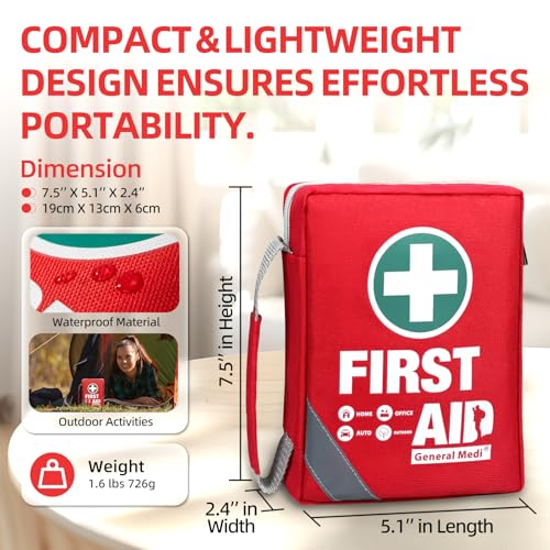General Medi First Aid Kit - Small Compact First Aid Kit Bag(175 Piece) - Reflective Bag Design- Includes Instant Cold Pac...