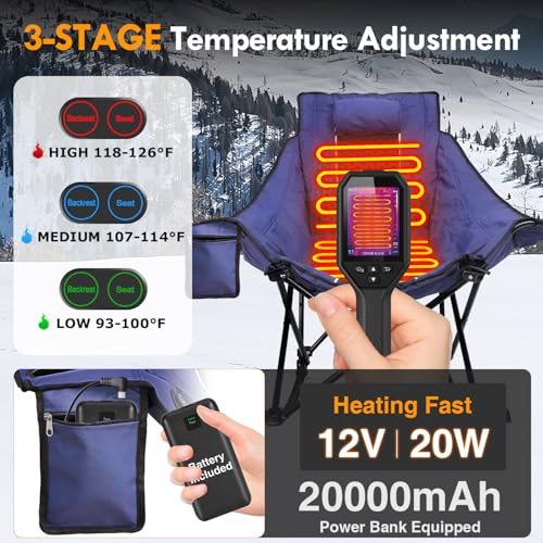Slendor Oversized Heated Camping Chair with 2000mAh Battery, Padded & Pillow Heated Rocking Chair, 3 Adjustable Heat Setti...