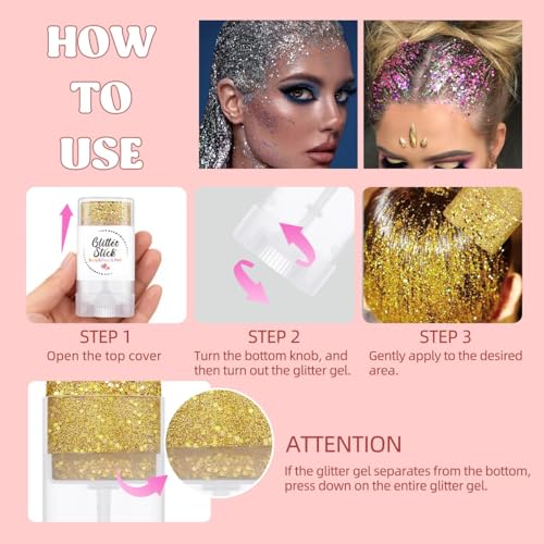 Body Glitter Stick, Neon Outfit Party Holographic Sparkling Sequins Face Paint Mardi Gras Accessories Hair Glitter Gel Mak...