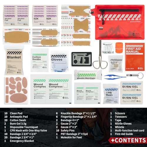 RHINO RESCUE Small First Aid Kit Ultralight Waterproof Medical Kit for Hiking, Backpacking, Cycling, Travel, Vehicles, 114pc