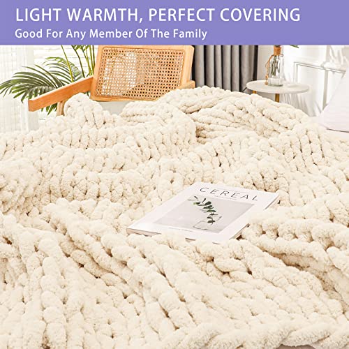 Bigacogo Chunky Knit Throw Blanket for Couch, 40x60 inches, 100% Hand Knitted with Thick Jumbo Chenille Yarn, Cozy Soft La...