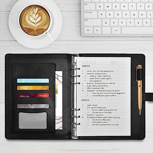 DIGTIA Christmas Santa Snowman Gifts PU Leather Notebook A5 Binder 6 Ring Refillable Journal with Magnetic Buckle Closure Loose Leaf Travel Office Planner Budget Binder Notepad Portfolio,