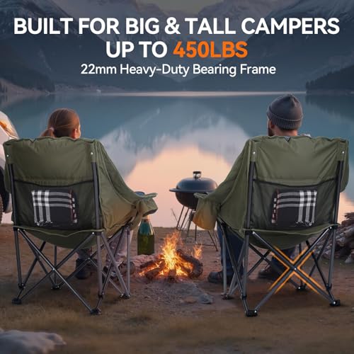 Huskfirm Oversized Camping Chair Padded Camping Chairs Heavy-Duty Foldable Camping Chairs with Cup Holder and Cooler Bag P...