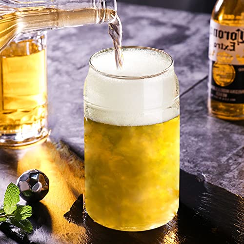 WISIMMALL Drinking Glasses with Bamboo Lids and Glass Straw 2PCS Set, 16oz Glass Cups with Lids and Straws, Beer, Iced Cof...