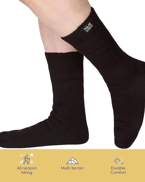 Polar Extreme Thermal Hiking Socks – Cushioned, Insulated, Warm para Boots, Men & Women, One Size Fits Most 6-12, 2-Pack