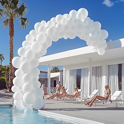 JOYIN 150 Pcs White Balloons, Different Sizes 18 12 10 5 Inch White Latex Balloon Arch Kit with Instruction for Birthday D...