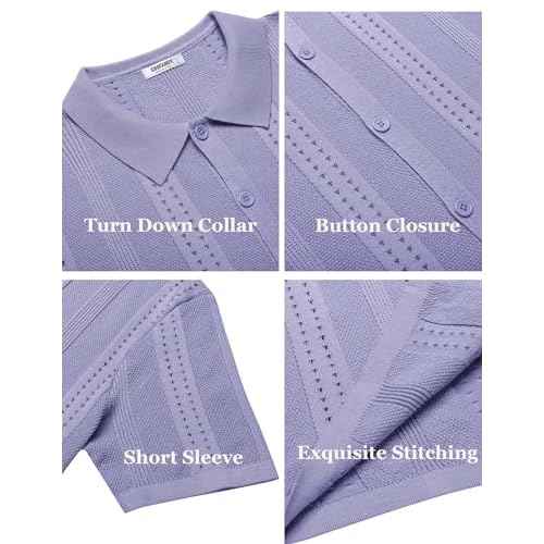 COOFANDY Men's Knit Shirts Short Sleeve Button Down Polo Shirt Fashion Casual Summer Beach Shirts