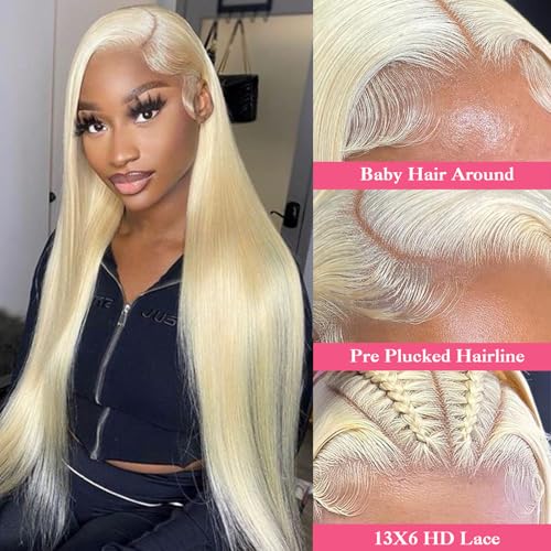 20 Inch Blonde Wig Human Hair 13x6 HD Transparent Lace Front Wig Human Hair 613 Straight Wig Human Hair 613 HD Lace Frontal Wigs 200 Density Glueless Wigs Pre Plucked with Baby Hair
