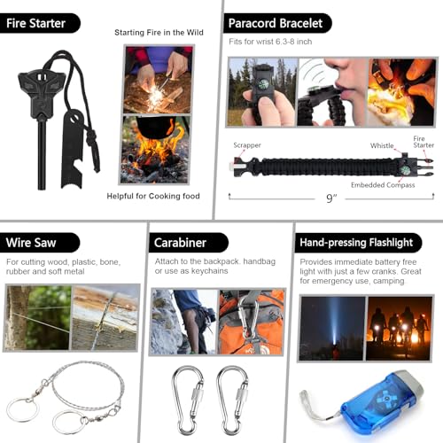 Emergency Survival Kit, 151 Pcs Survival Gear First Aid Kit, Outdoor Trauma Bag with Tactical Flashlight Knife Pliers Pen ...