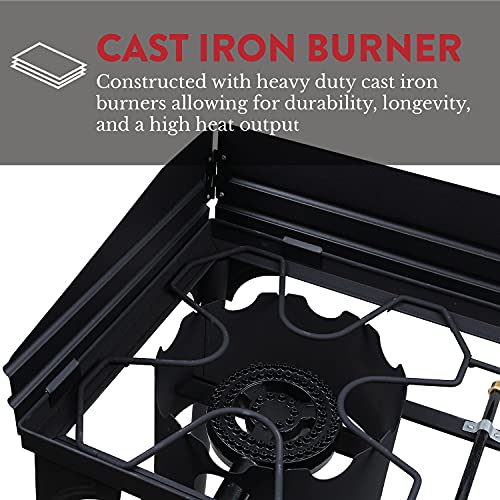 Gas One Propane Double Burner Two Burner Camp Stove with Windscreen Outdoor High Pressure Propane 2 Burner Adjustable PSI ...
