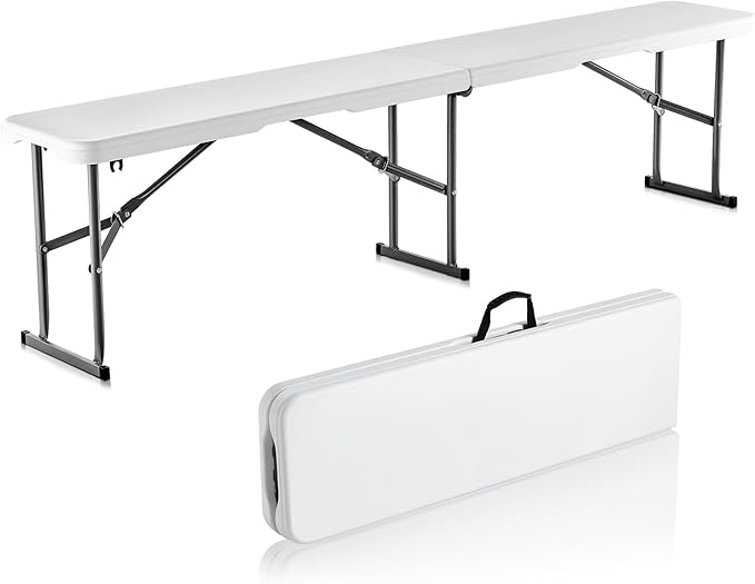 VEVOR Plastic Folding Bench, 6ft Portable Folding Bench, Smooth High Density Polyethylene Waterproof Outdoor Bench, Picnic...
