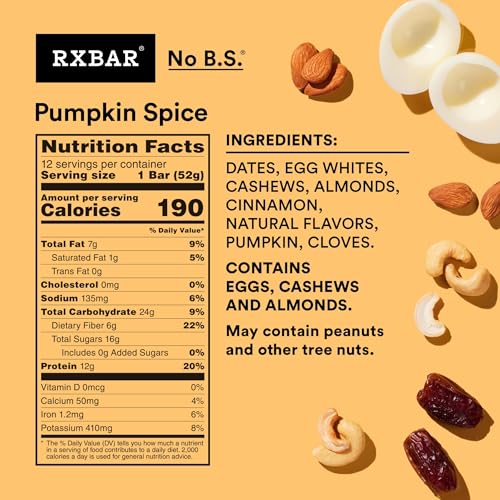 RXBAR Protein Bars, Protein Snack, Snack Bars, Pumpkin Spice, 22oz Box (12 Count)