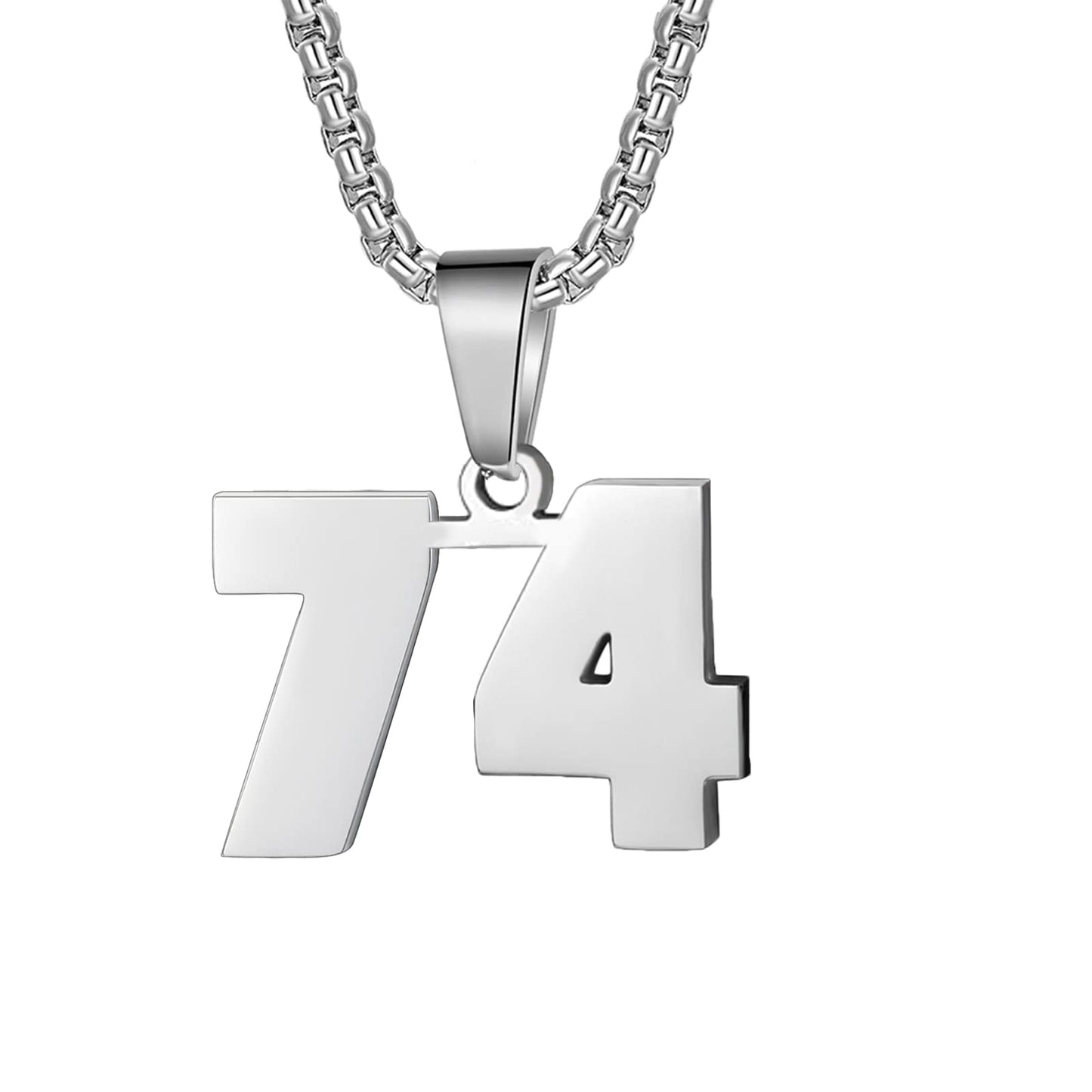 Number Necklaces Personalized Necklaces Silver Initial Number Pendant Stainless Steel Chain Movement Necklaces for Men Women (74