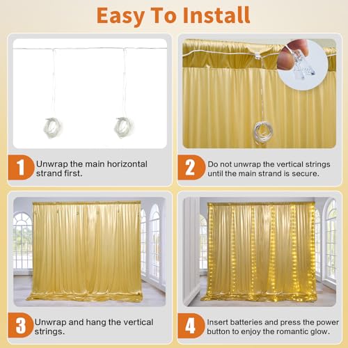 Outpain 10x10ft Gold Sequin Backdrop Curtains with Light -Lighted Up Gold Photo Backdrops with Non-Shedding Glitter, Wrink...