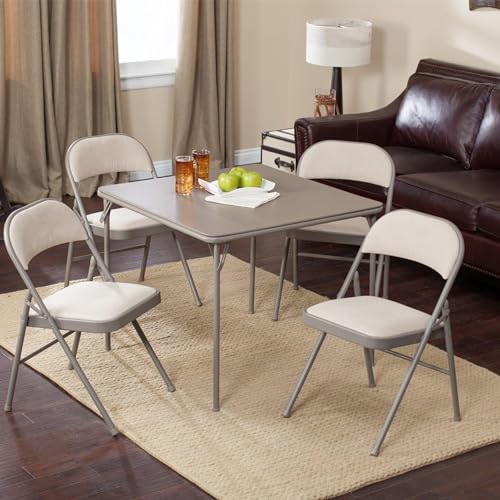 MECO Sudden Comfort 5 Piece 34 x 34 Inch Square Folding Dining Card Table with 4 Padded Folding Chairs Furniture Set for G...