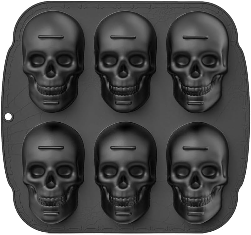 Jefuzh Skull Cake Pan Silicone Mold, 6 Cavities Pirate Skull 3D Silicone Mold Baking Pan,Black Easy to Use