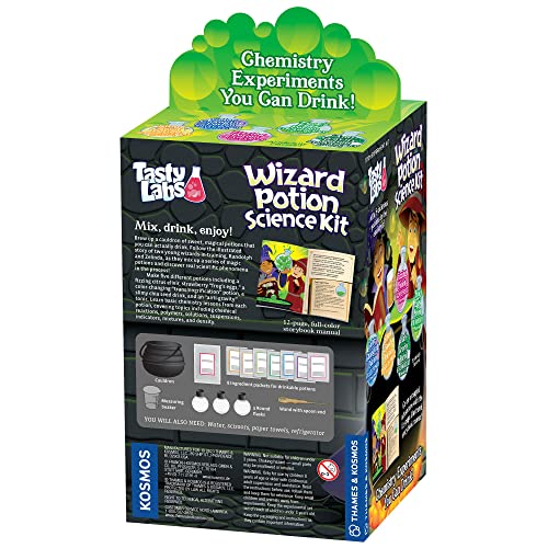 Tasty Labs Wizard Potion Science Kit - Make 5 Magical Potions, Chemistry Experiments Safe to Drink, Includes Cauldron & Wand - Study Reactions, Polymers & More