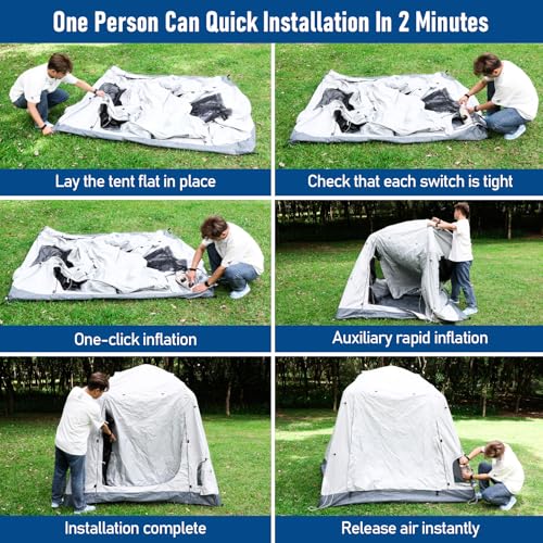 Quick Inflatable Camping Tent 3-4 Person Glamping Outdoor Air Blow Up Tents, Easy Set up,Rainfly & Waterproof Inflatable H...