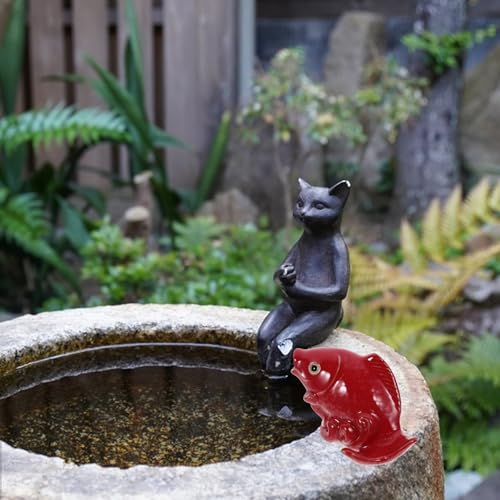 HOMSFOU Ceramic Carp Fountain Spitter Outdoor Garden Fish Ornament Water Spray Feature for Patio Pool and Yard Decoration ...