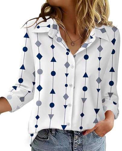 Zeagoo Blouse for Women Dressy Long Sleeve Button Down Shirts Business Casual Outfit Lightweight Solid/Printed Tops