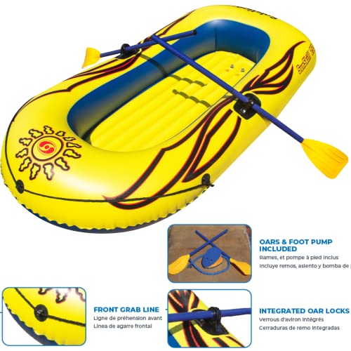SOLSTICE Inflatable Boat Rafts 2 Person for Adults & Kids Comes W/ Oars Paddles Pump Pole Oar Holders Cushioned Comfortabl...