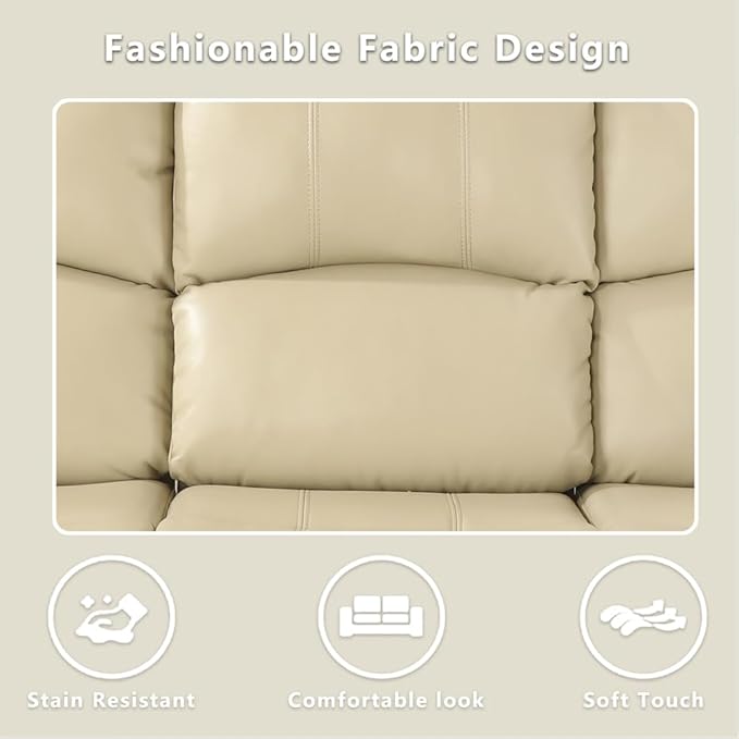 A Ainehome Living Room Furniture Set Bonded Leather Recliner Sofa Set Loveseat Chair Furniture Sofa Set for Living Room/Rv/House/Office/Theater Seating (A-Beige Leather, Sofa+Chair)