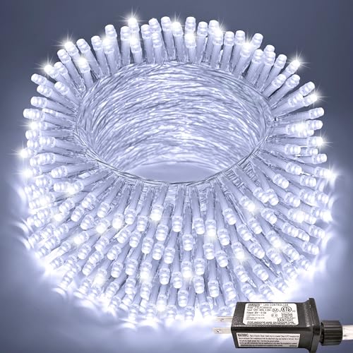 JMEXSUSS 66ft 200 LED White Christmas Lights Indoor Outdoor, Connectable String Twinkle Lights Outdoor Clear Wire Plug in ...