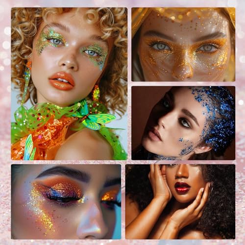 Body Glitter Stick, Holographic Sequins Face Glitter Makeup Neon Outfit Festival Rave Prom Party Accessories Hair Glitter ...