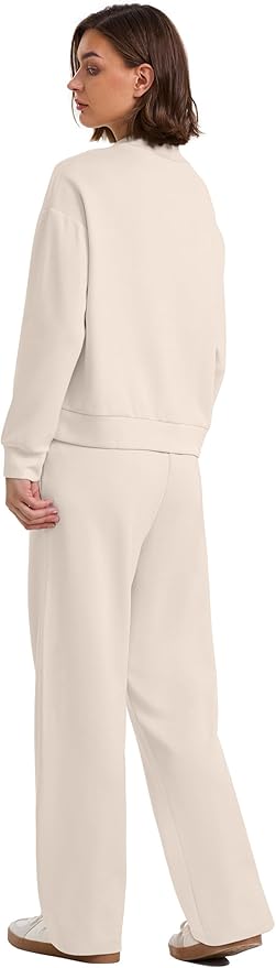 WIHOLL Two Piece Sets for Women Fall Outfits Lounge Sets Mock Neck Tops Wide Leg Pants Vacation Travel Airport Outfits