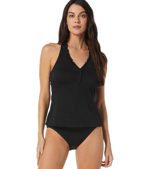 BEACH HOUSE Swim Tankini Top - Nina Ruffled V Neck Racerback Swimsuit Top, Black 16