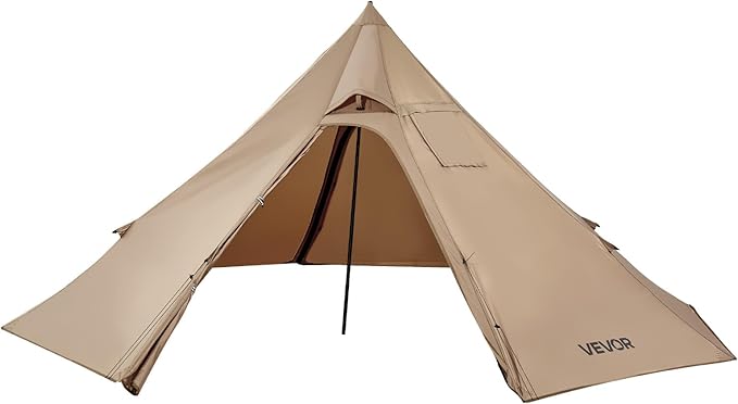 VEVOR Hot Tent, Camping Tipi Hot Tents with Stove Jack, Portable Winter Camping Tents with Snow Skirt, Easy Setup, Waterpr...
