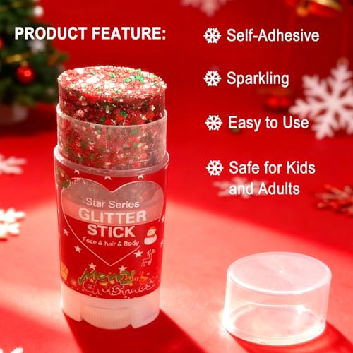 Red Glitter Stick, Hair Glitter for Kids Women,Party Festivel Accessories Outfits for Women Face Glitters Makeup, Long Las...