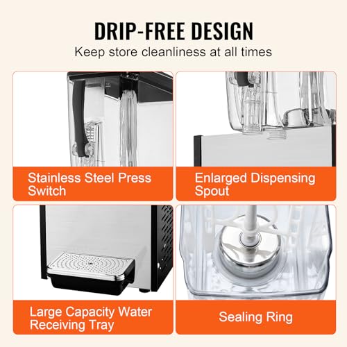 VEVOR Commercial Beverage Dispenser, 12 L / 12.7 QT Juice Dispenser, 246W 304 Stainless Steel Food Grade Ice Tea Drink Mac...