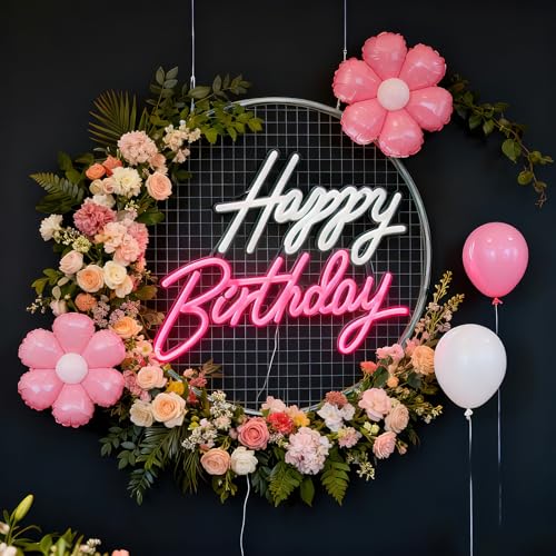 Neoflarea Happy Birthday Neon Sign, Birthday Neon Signs for Wall Decor, USB Powered Dimmable Neon Light, LED Happy Birthda...