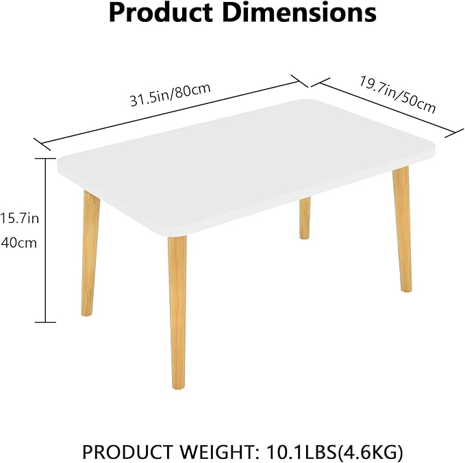 Funecy Coffee Table Low Table with Solid Wood Sturdy Legs, Floor Table Desk for Sitting on The Floor, Storage and Living Room Furniture (White-Square)